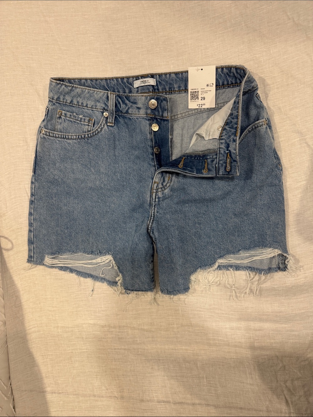Forever 21 Light Blue Distressed Button-Front Denim Shorts